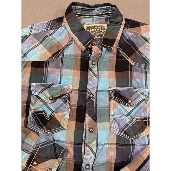 SHIRT BKE Buckle Men MEDIUM  L/S VTG Standard Fit Western Pearl Snap - Picture 3 of 9